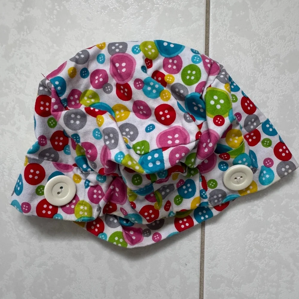 Colorful Button Patterned Nursing scrub cap - Picture 2 of 3
